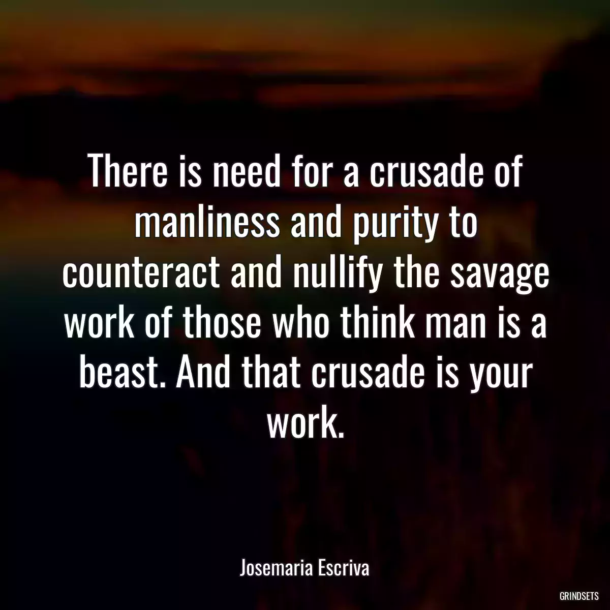 There is need for a crusade of manliness and purity to counteract and nullify the savage work of those who think man is a beast. And that crusade is your work.