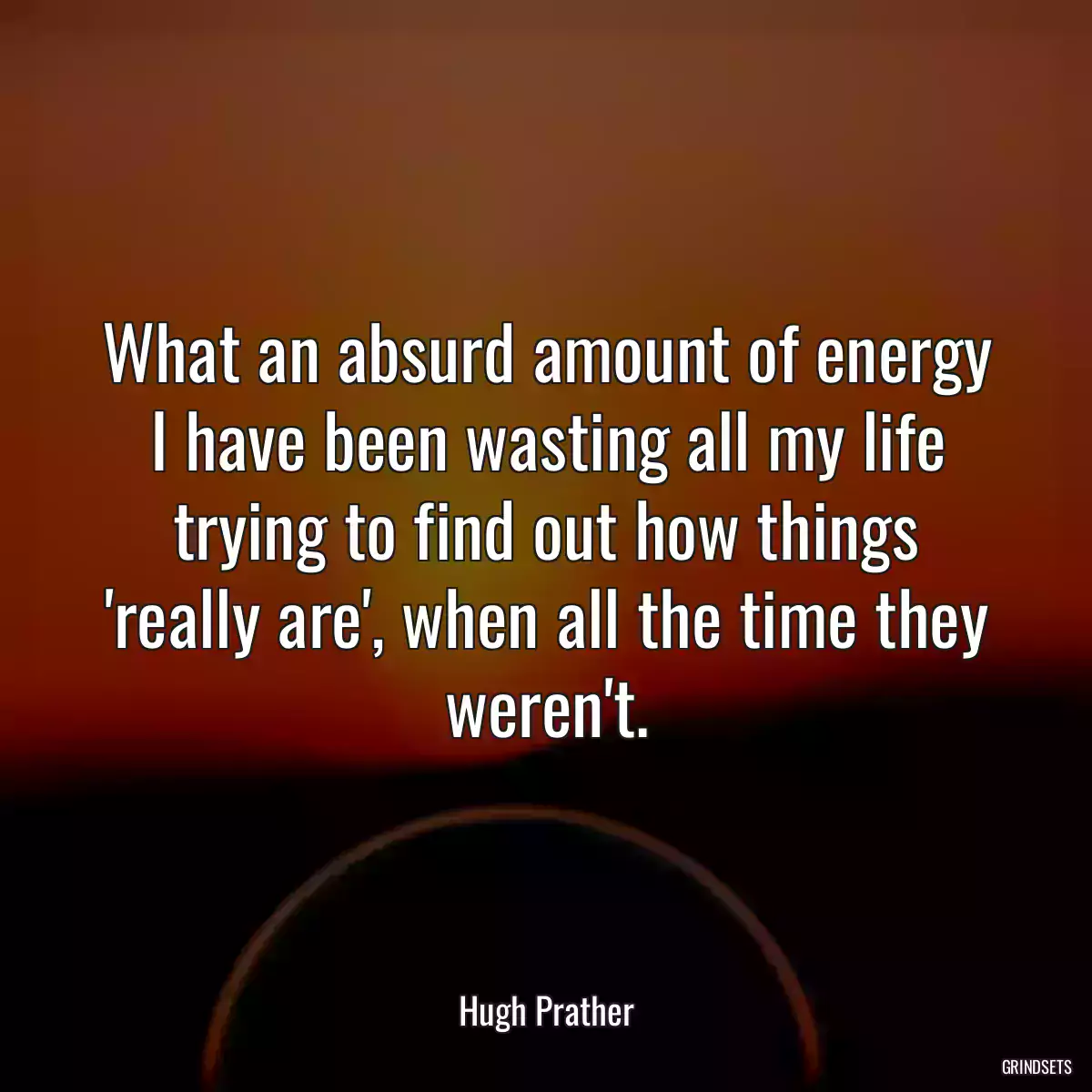 What an absurd amount of energy I have been wasting all my life trying to find out how things \'really are\', when all the time they weren\'t.