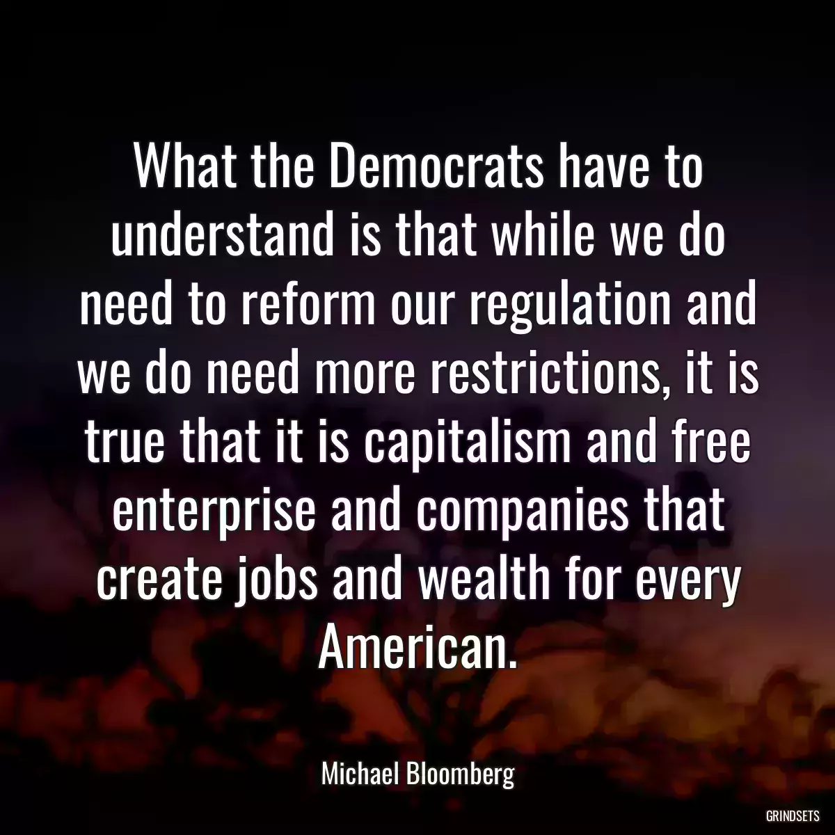 What the Democrats have to understand is that while we do need to reform our regulation and we do need more restrictions, it is true that it is capitalism and free enterprise and companies that create jobs and wealth for every American.