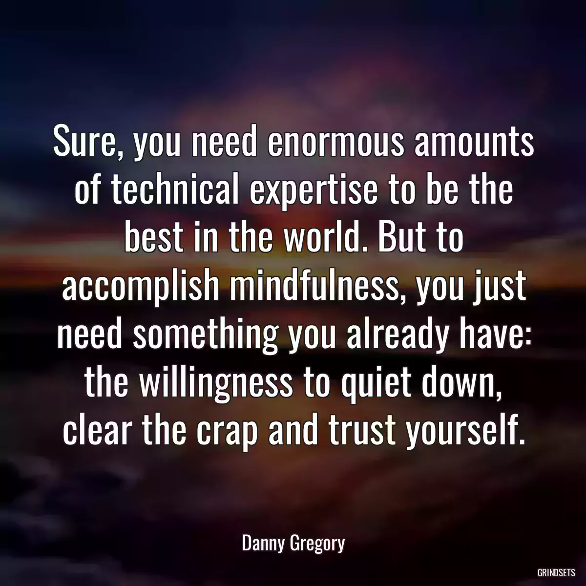 Sure, you need enormous amounts of technical expertise to be the best in the world. But to accomplish mindfulness, you just need something you already have: the willingness to quiet down, clear the crap and trust yourself.