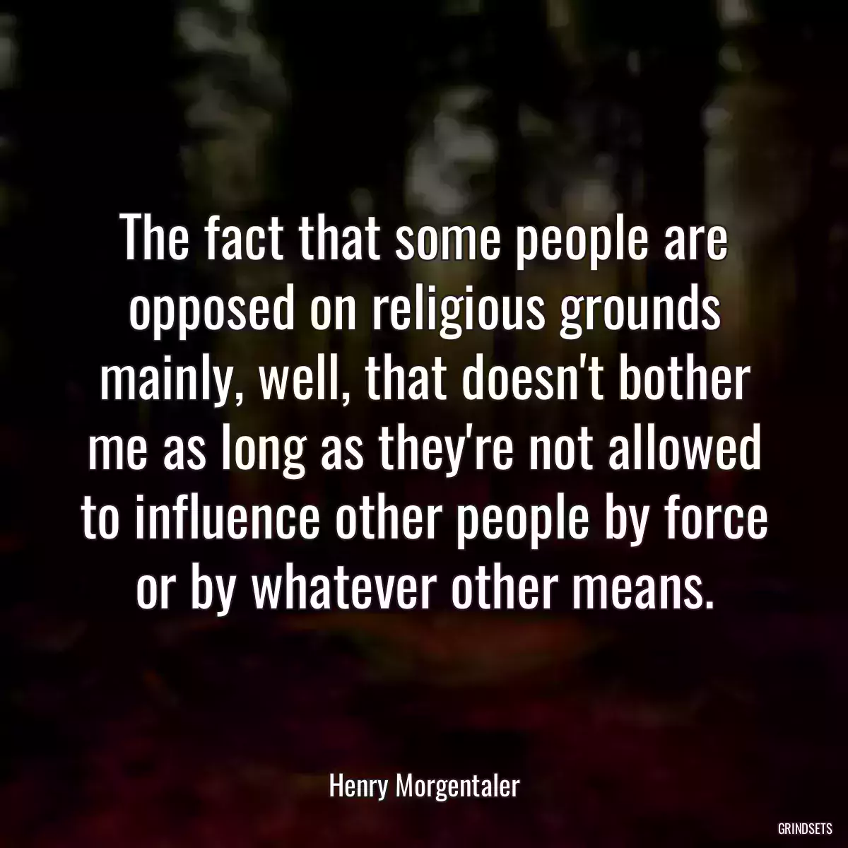 The fact that some people are opposed on religious grounds mainly, well, that doesn\'t bother me as long as they\'re not allowed to influence other people by force or by whatever other means.