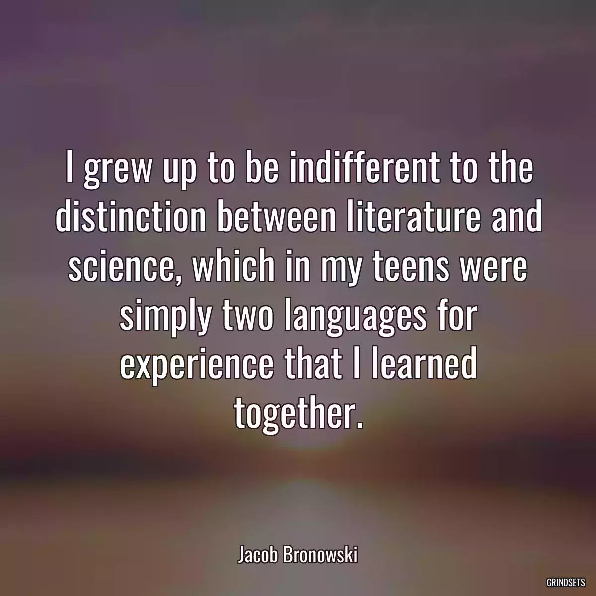 I grew up to be indifferent to the distinction between literature and science, which in my teens were simply two languages for experience that I learned together.