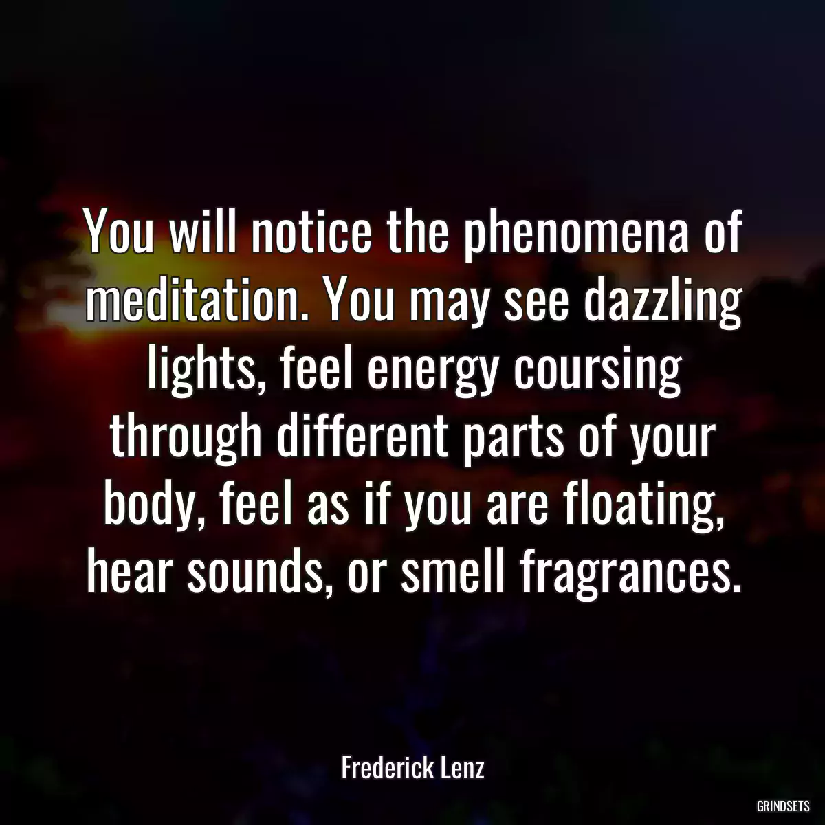 You will notice the phenomena of meditation. You may see dazzling lights, feel energy coursing through different parts of your body, feel as if you are floating, hear sounds, or smell fragrances.