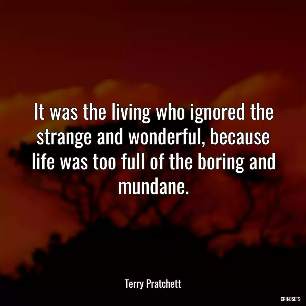 It was the living who ignored the strange and wonderful, because life was too full of the boring and mundane.