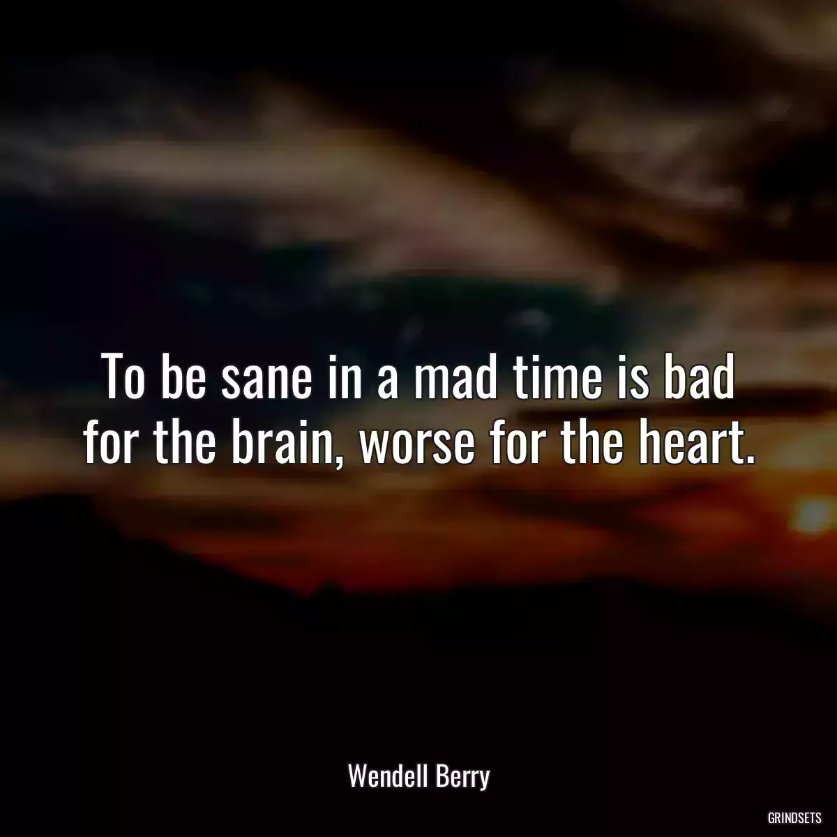 To be sane in a mad time is bad for the brain, worse for the heart.