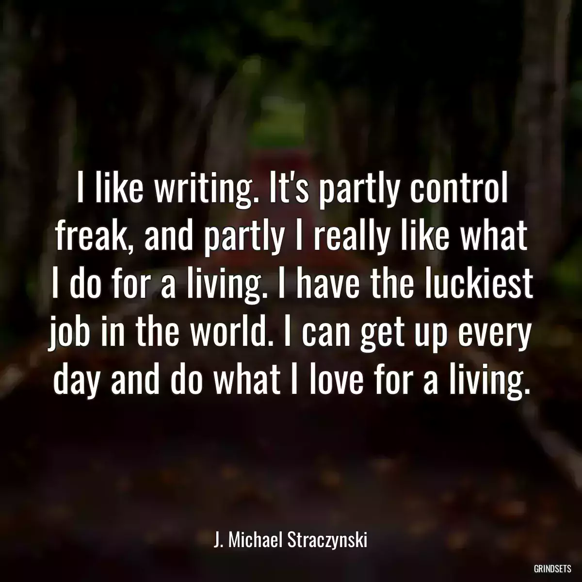 I like writing. It\'s partly control freak, and partly I really like what I do for a living. I have the luckiest job in the world. I can get up every day and do what I love for a living.