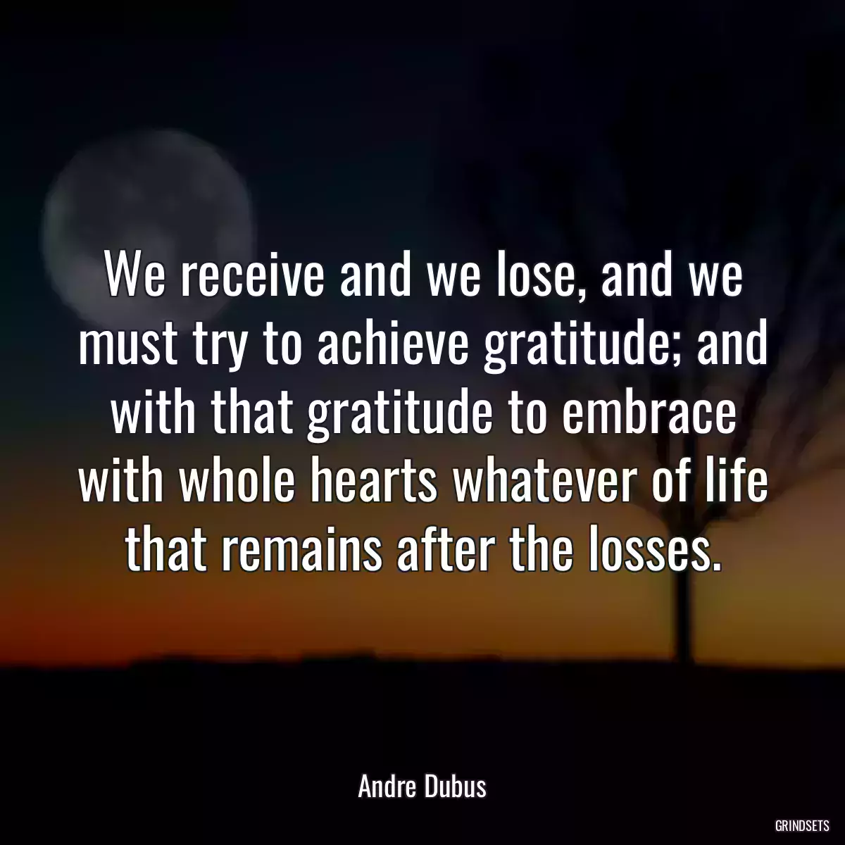 We receive and we lose, and we must try to achieve gratitude; and with that gratitude to embrace with whole hearts whatever of life that remains after the losses.