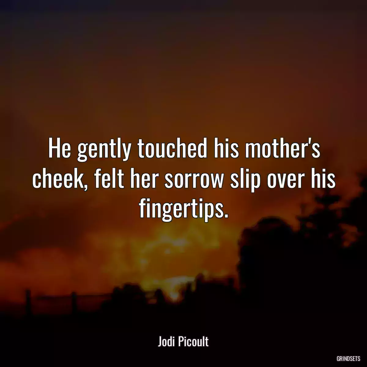 He gently touched his mother\'s cheek, felt her sorrow slip over his fingertips.