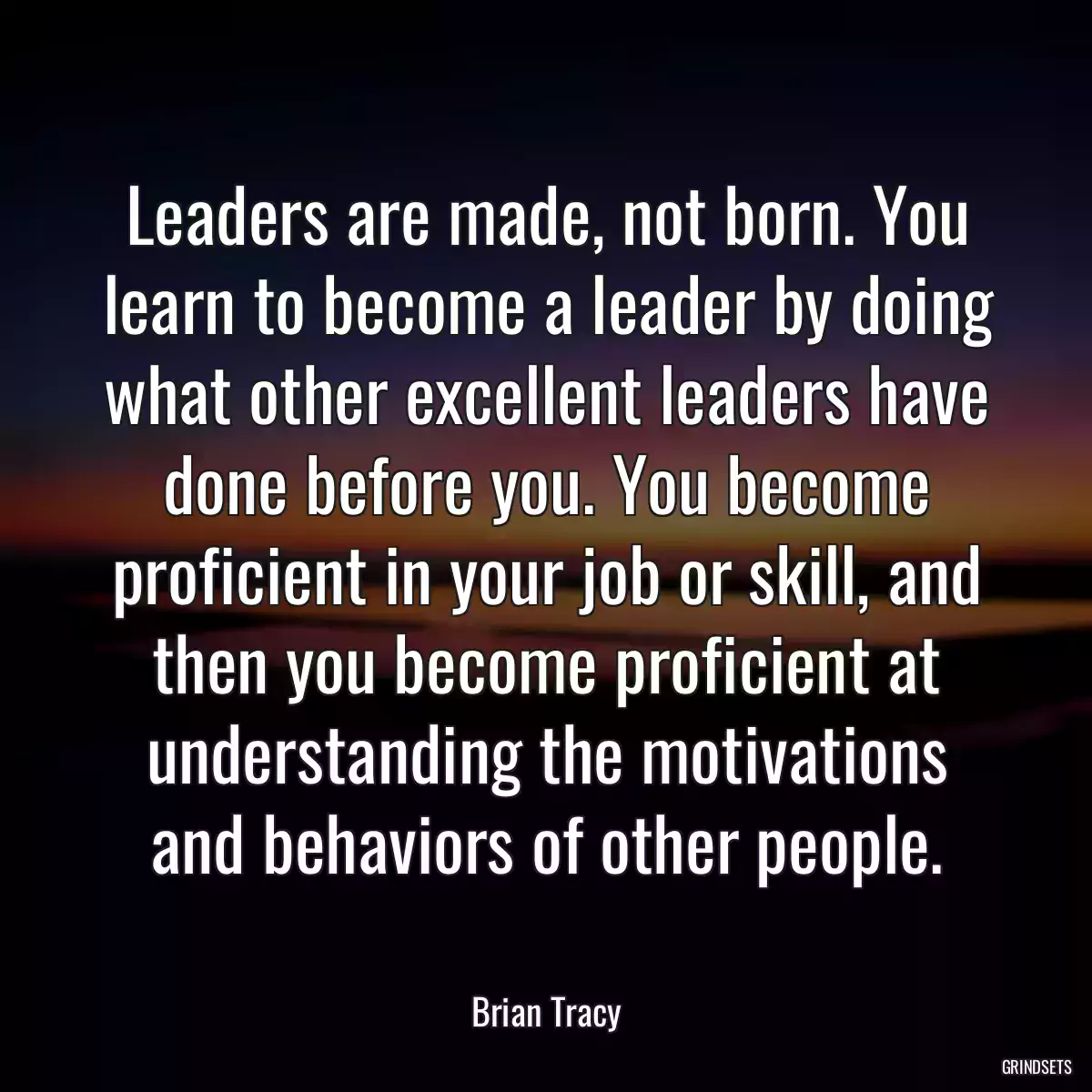 Leaders are made, not born. You learn to become a leader by doing what other excellent leaders have done before you. You become proficient in your job or skill, and then you become proficient at understanding the motivations and behaviors of other people.