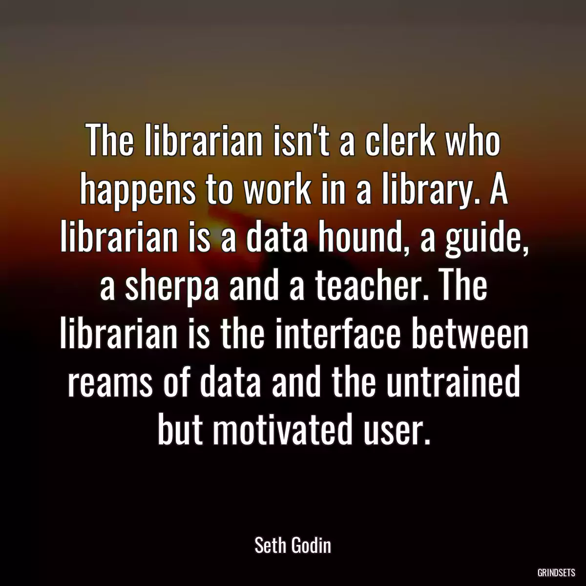 The librarian isn\'t a clerk who happens to work in a library. A librarian is a data hound, a guide, a sherpa and a teacher. The librarian is the interface between reams of data and the untrained but motivated user.