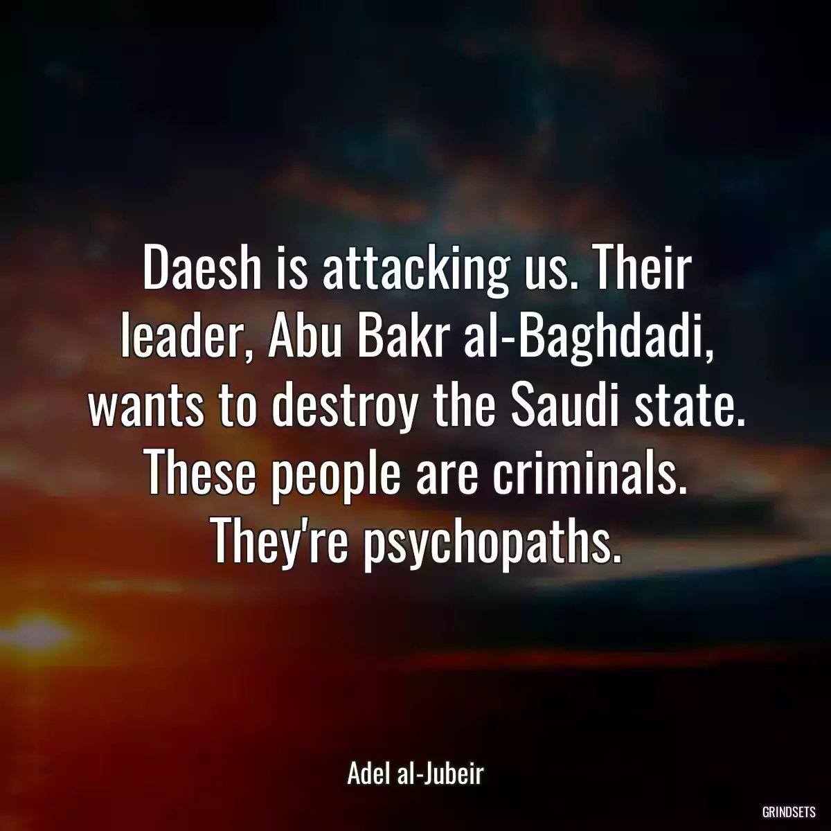 Daesh is attacking us. Their leader, Abu Bakr al-Baghdadi, wants to destroy the Saudi state. These people are criminals. They\'re psychopaths.