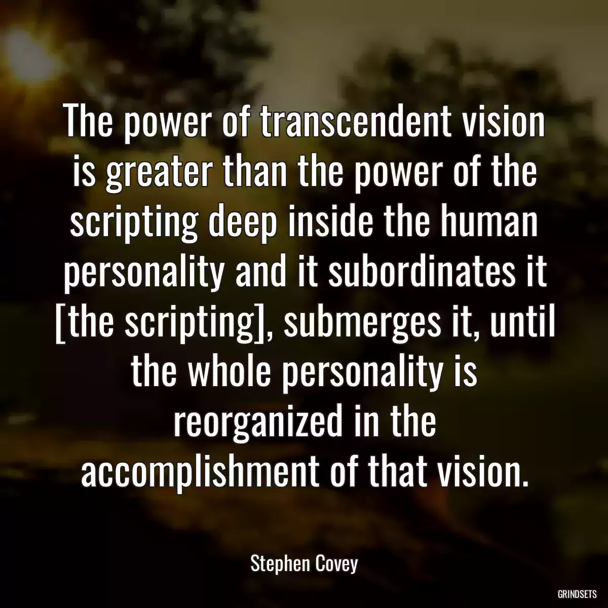 The power of transcendent vision is greater than the power of the scripting deep inside the human personality and it subordinates it [the scripting], submerges it, until the whole personality is reorganized in the accomplishment of that vision.