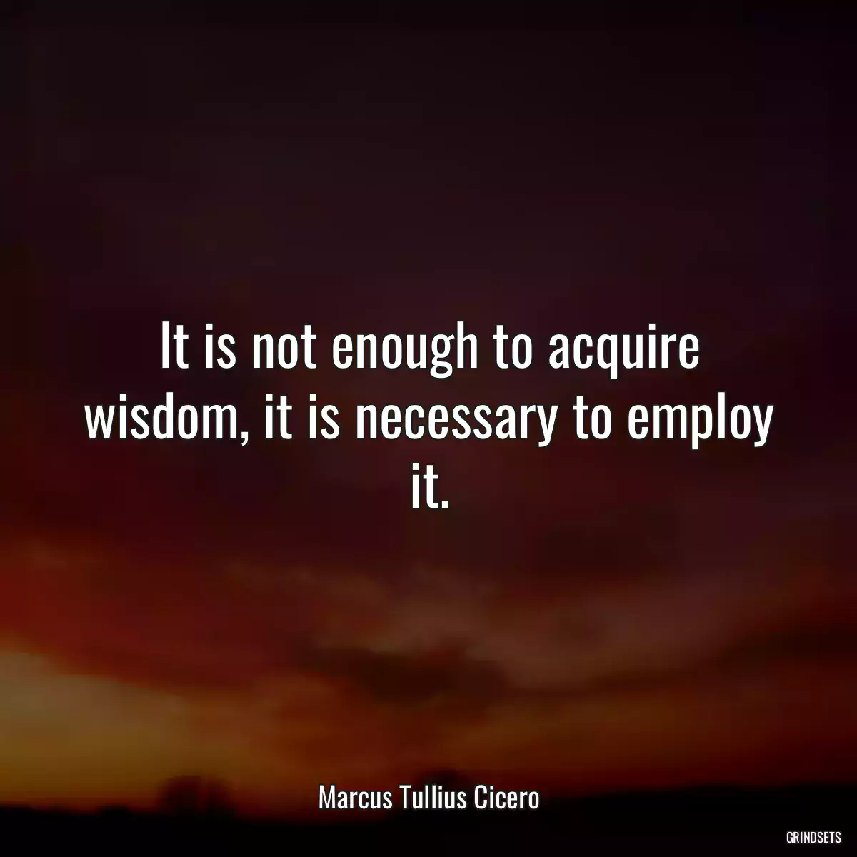 It is not enough to acquire wisdom, it is necessary to employ it.