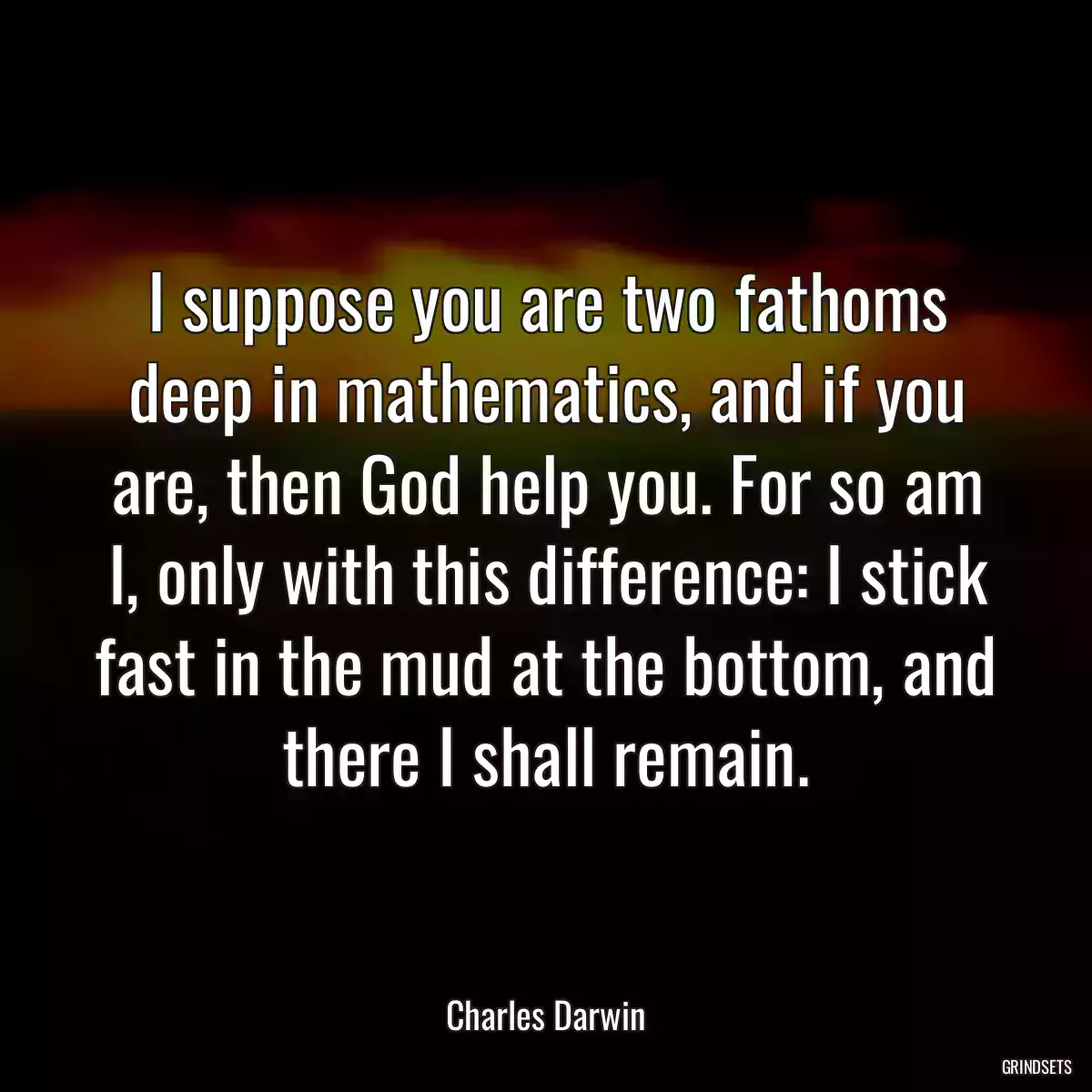 I suppose you are two fathoms deep in mathematics, and if you are, then God help you. For so am I, only with this difference: I stick fast in the mud at the bottom, and there I shall remain.