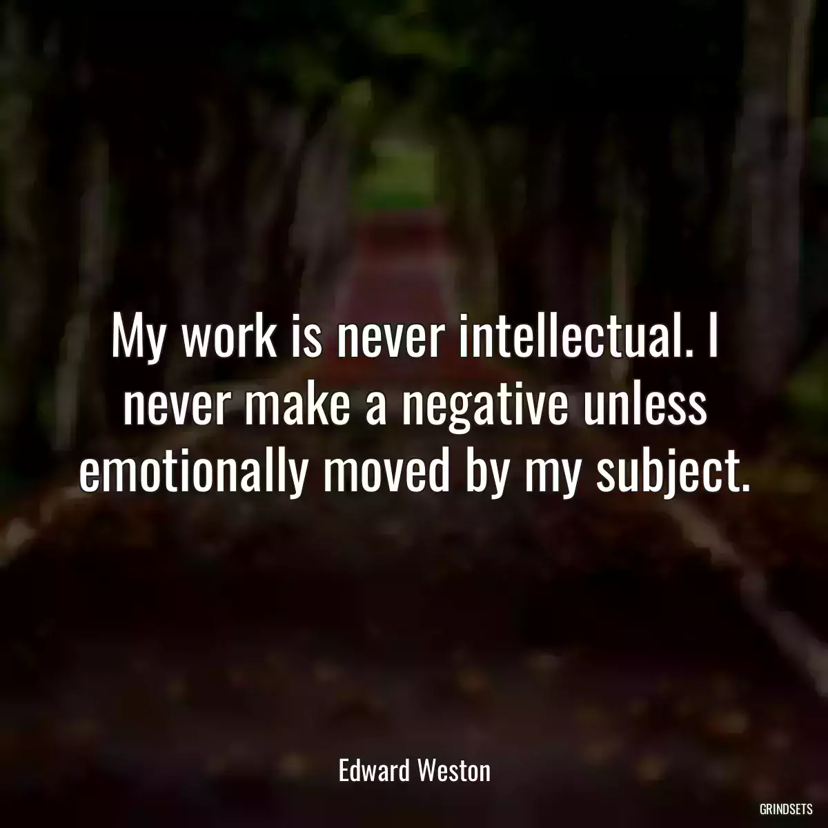 My work is never intellectual. I never make a negative unless emotionally moved by my subject.