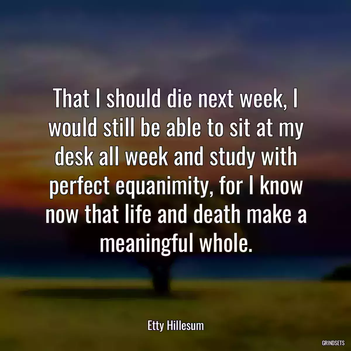 That I should die next week, I would still be able to sit at my desk all week and study with perfect equanimity, for I know now that life and death make a meaningful whole.