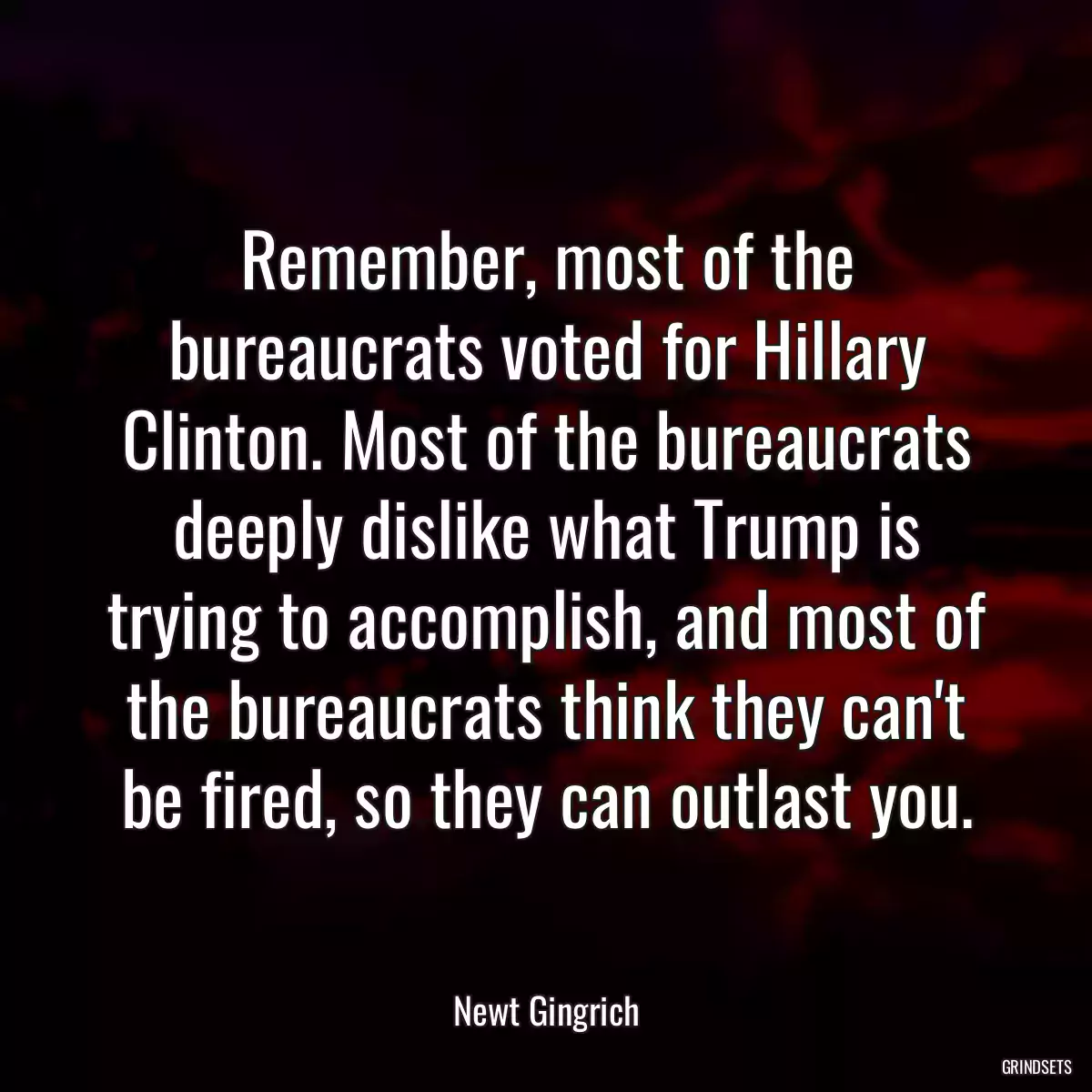 Remember, most of the bureaucrats voted for Hillary Clinton. Most of the bureaucrats deeply dislike what Trump is trying to accomplish, and most of the bureaucrats think they can\'t be fired, so they can outlast you.