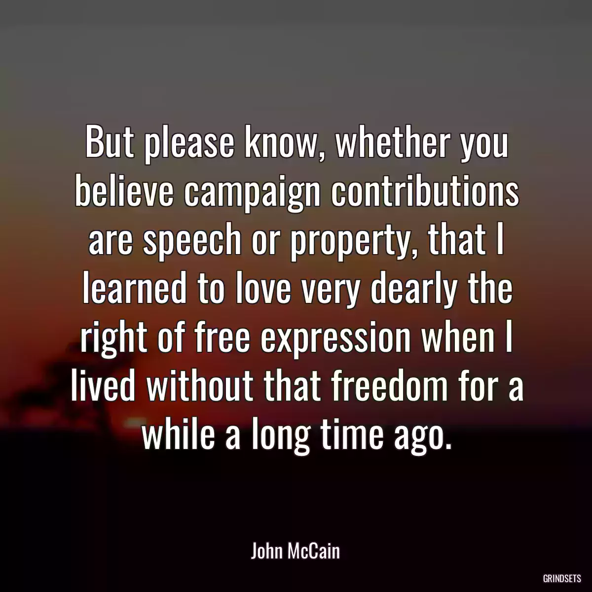 But please know, whether you believe campaign contributions are speech or property, that I learned to love very dearly the right of free expression when I lived without that freedom for a while a long time ago.