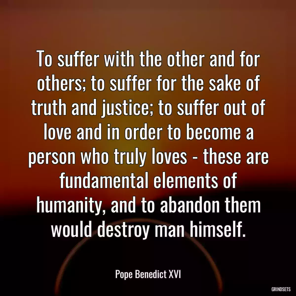 To suffer with the other and for others; to suffer for the sake of truth and justice; to suffer out of love and in order to become a person who truly loves - these are fundamental elements of humanity, and to abandon them would destroy man himself.