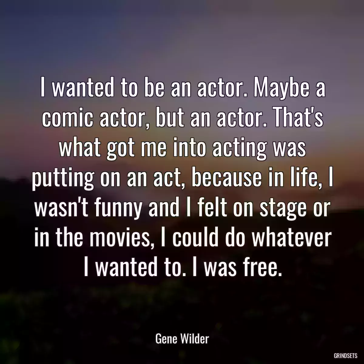 I wanted to be an actor. Maybe a comic actor, but an actor. That\'s what got me into acting was putting on an act, because in life, I wasn\'t funny and I felt on stage or in the movies, I could do whatever I wanted to. I was free.