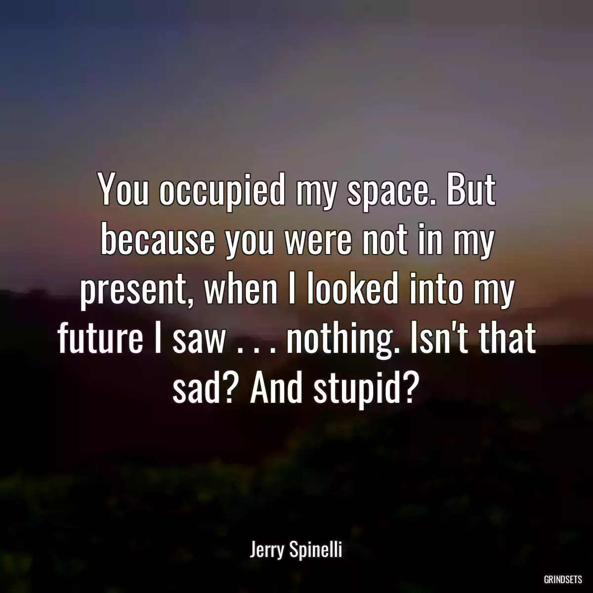 You occupied my space. But because you were not in my present, when I looked into my future I saw . . . nothing. Isn\'t that sad? And stupid?