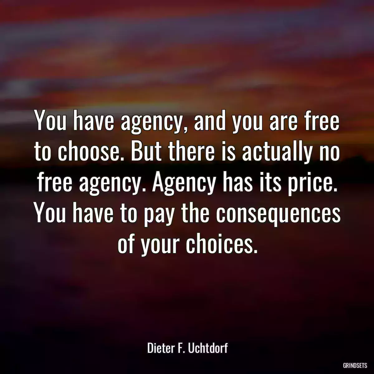 You have agency, and you are free to choose. But there is actually no free agency. Agency has its price. You have to pay the consequences of your choices.