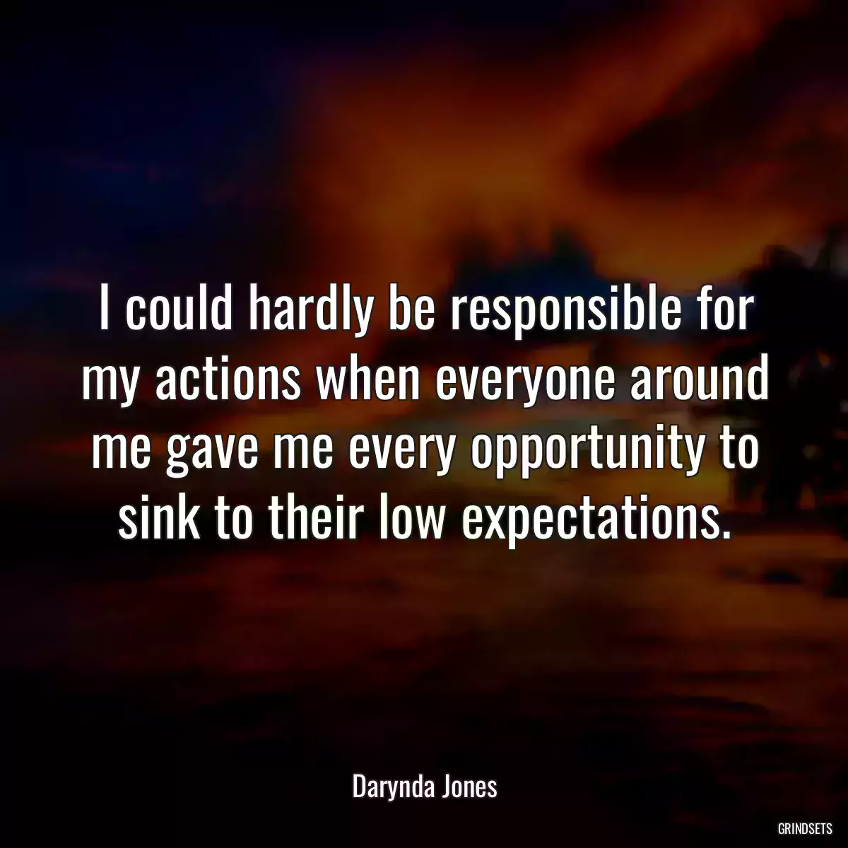 I could hardly be responsible for my actions when everyone around me gave me every opportunity to sink to their low expectations.