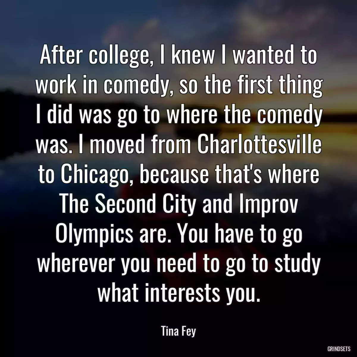 After college, I knew I wanted to work in comedy, so the first thing I did was go to where the comedy was. I moved from Charlottesville to Chicago, because that\'s where The Second City and Improv Olympics are. You have to go wherever you need to go to study what interests you.