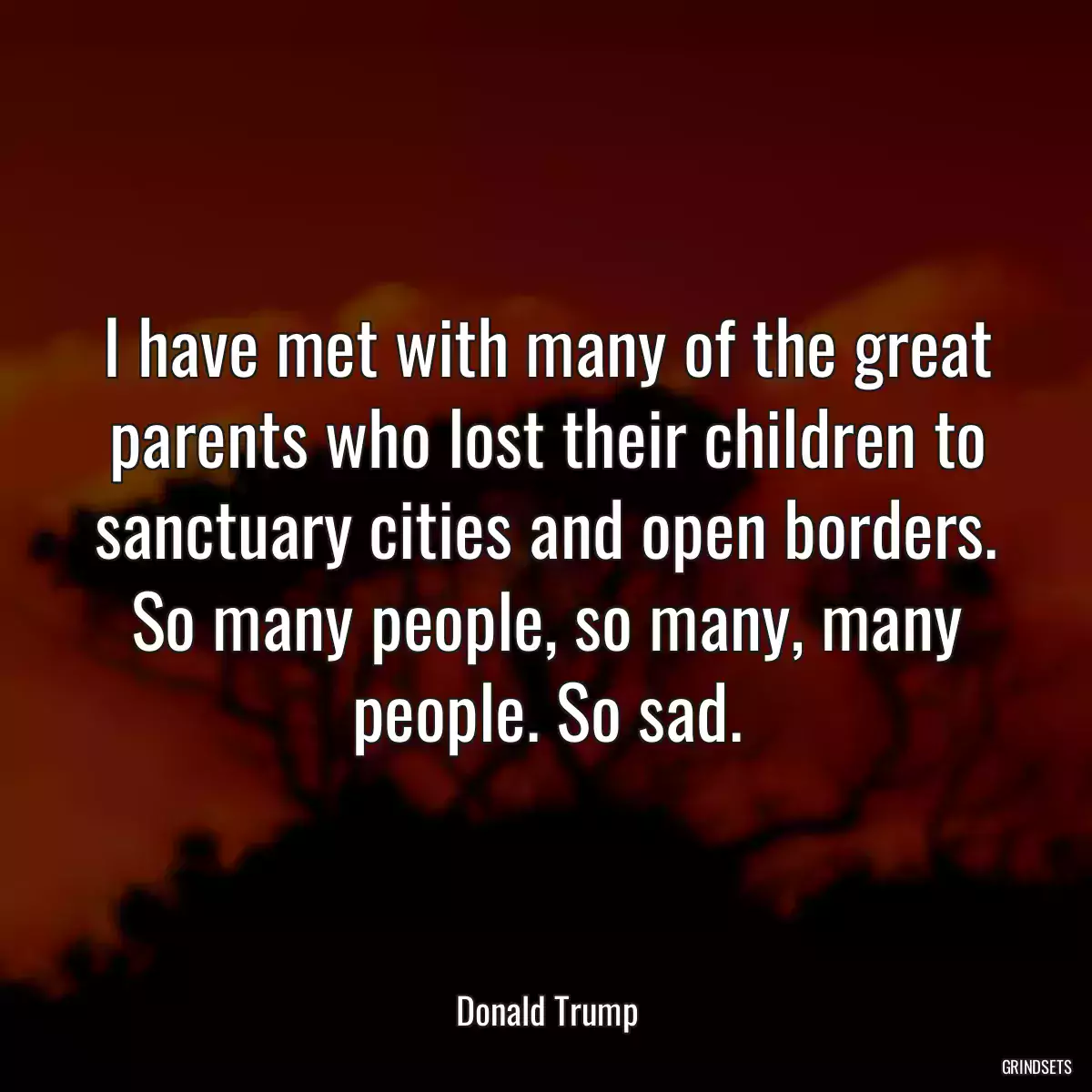 I have met with many of the great parents who lost their children to sanctuary cities and open borders. So many people, so many, many people. So sad.