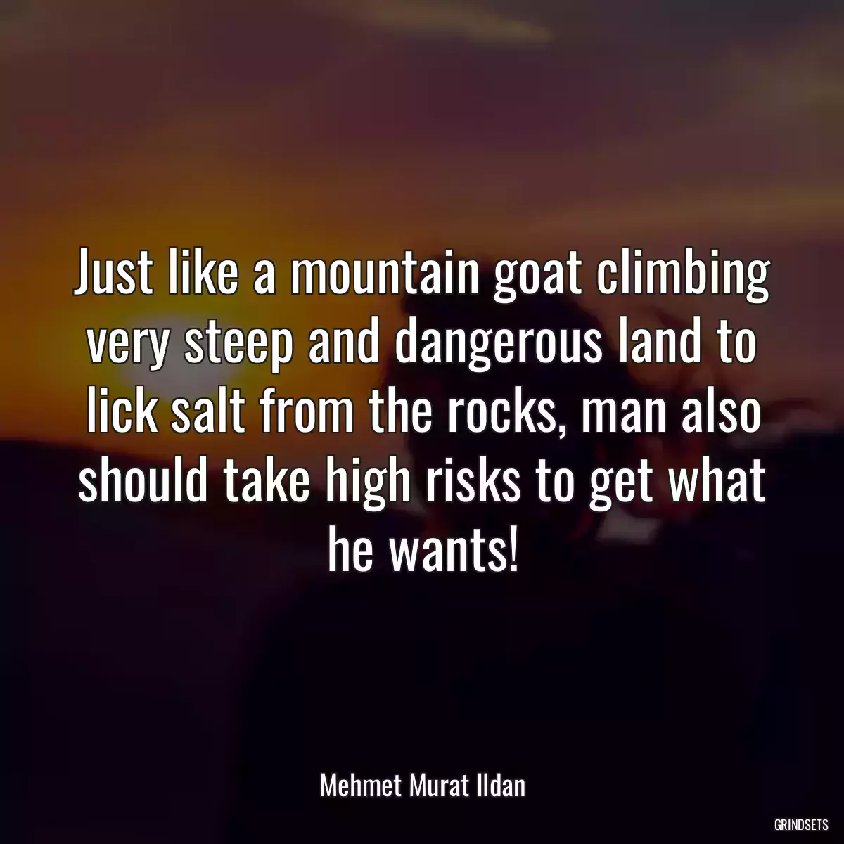 Just like a mountain goat climbing very steep and dangerous land to lick salt from the rocks, man also should take high risks to get what he wants!