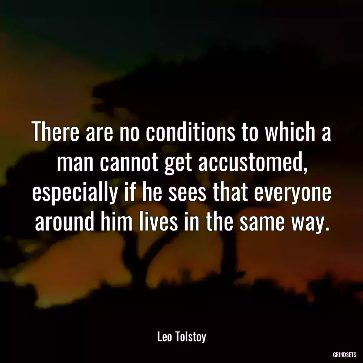 There are no conditions to which a man cannot get accustomed, especially if he sees that everyone around him lives in the same way.