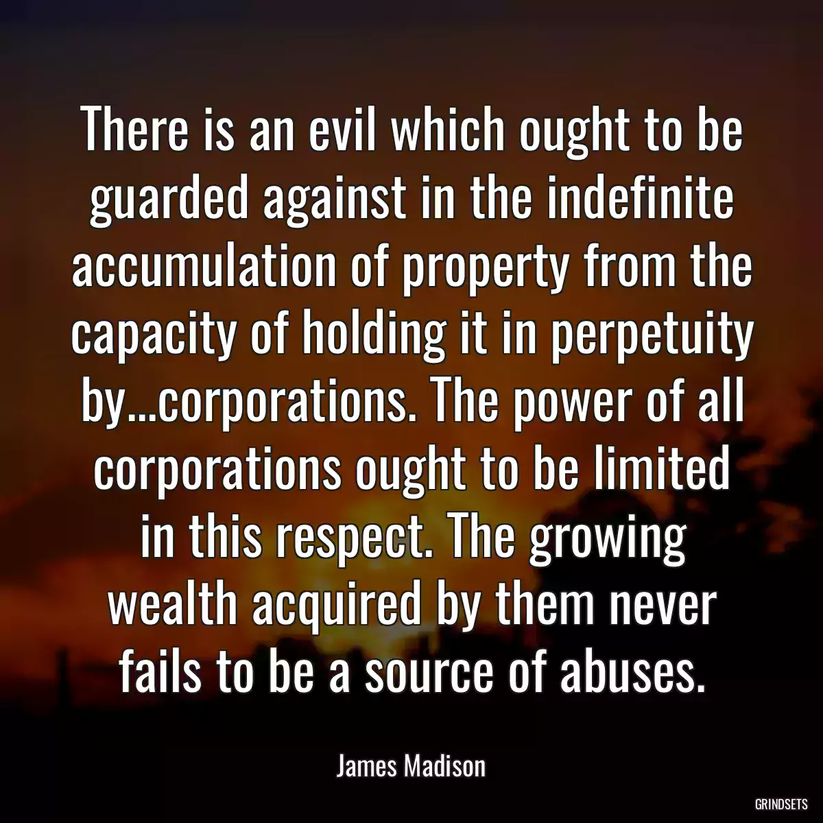 There is an evil which ought to be guarded against in the indefinite accumulation of property from the capacity of holding it in perpetuity by...corporations. The power of all corporations ought to be limited in this respect. The growing wealth acquired by them never fails to be a source of abuses.