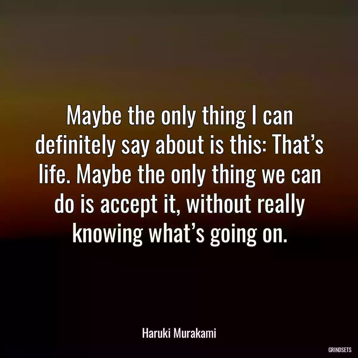 Maybe the only thing I can definitely say about is this: That’s life. Maybe the only thing we can do is accept it, without really knowing what’s going on.