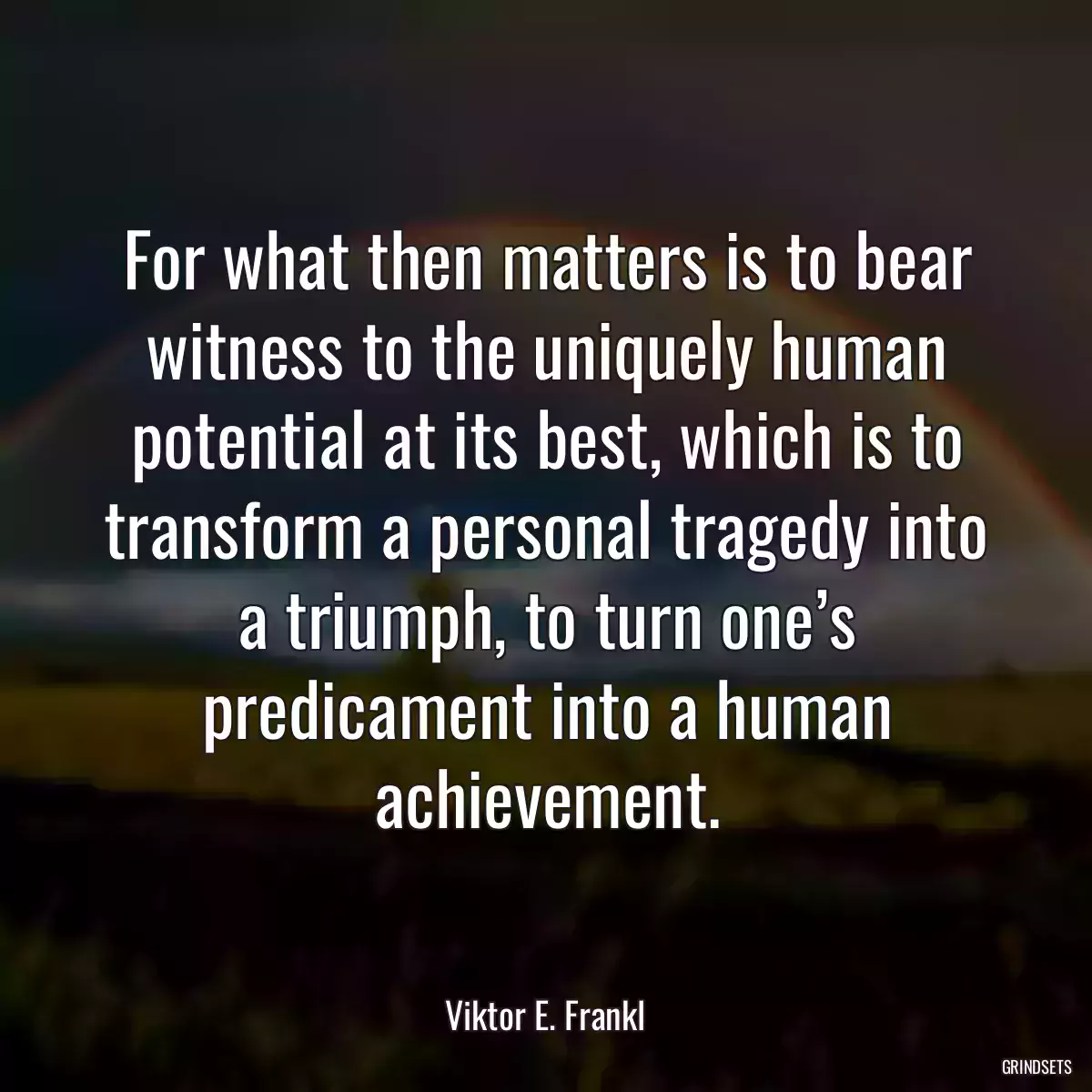 For what then matters is to bear witness to the uniquely human potential at its best, which is to transform a personal tragedy into a triumph, to turn one’s predicament into a human achievement.