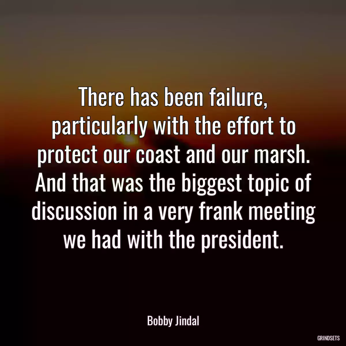 There has been failure, particularly with the effort to protect our coast and our marsh. And that was the biggest topic of discussion in a very frank meeting we had with the president.