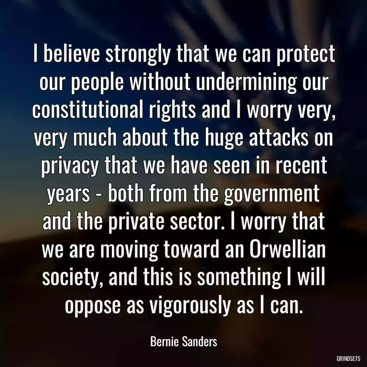 I believe strongly that we can protect our people without undermining our constitutional rights and I worry very, very much about the huge attacks on privacy that we have seen in recent years - both from the government and the private sector. I worry that we are moving toward an Orwellian society, and this is something I will oppose as vigorously as I can.