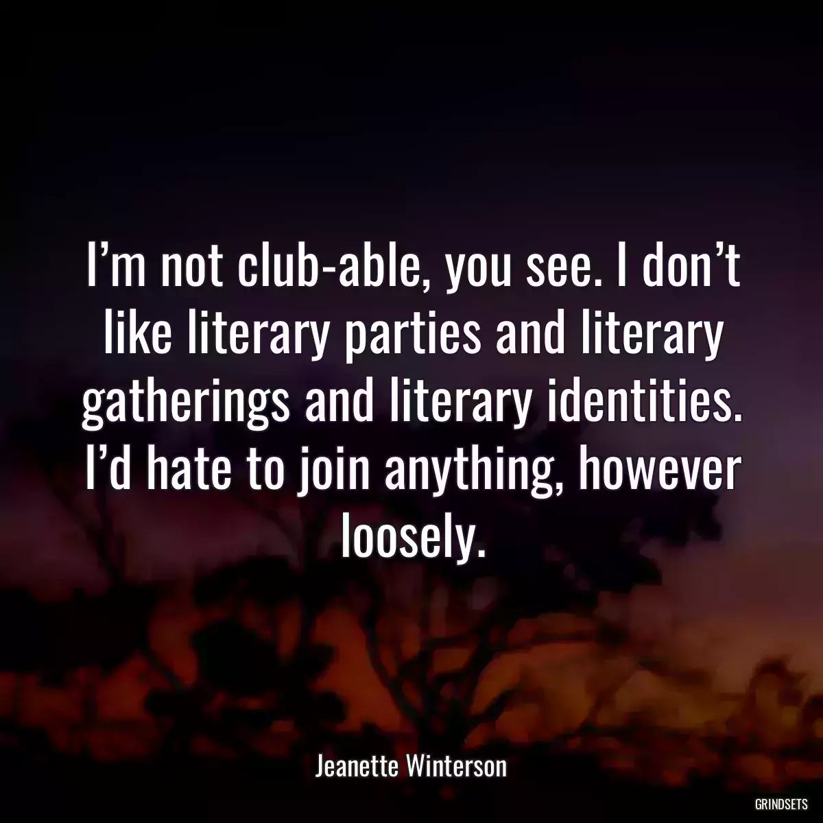 I’m not club-able, you see. I don’t like literary parties and literary gatherings and literary identities. I’d hate to join anything, however loosely.