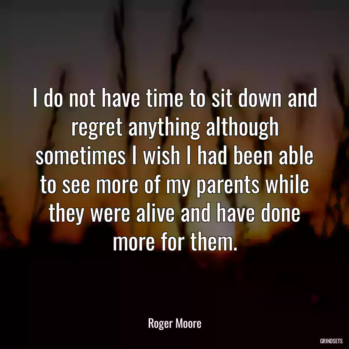 I do not have time to sit down and regret anything although sometimes I wish I had been able to see more of my parents while they were alive and have done more for them.