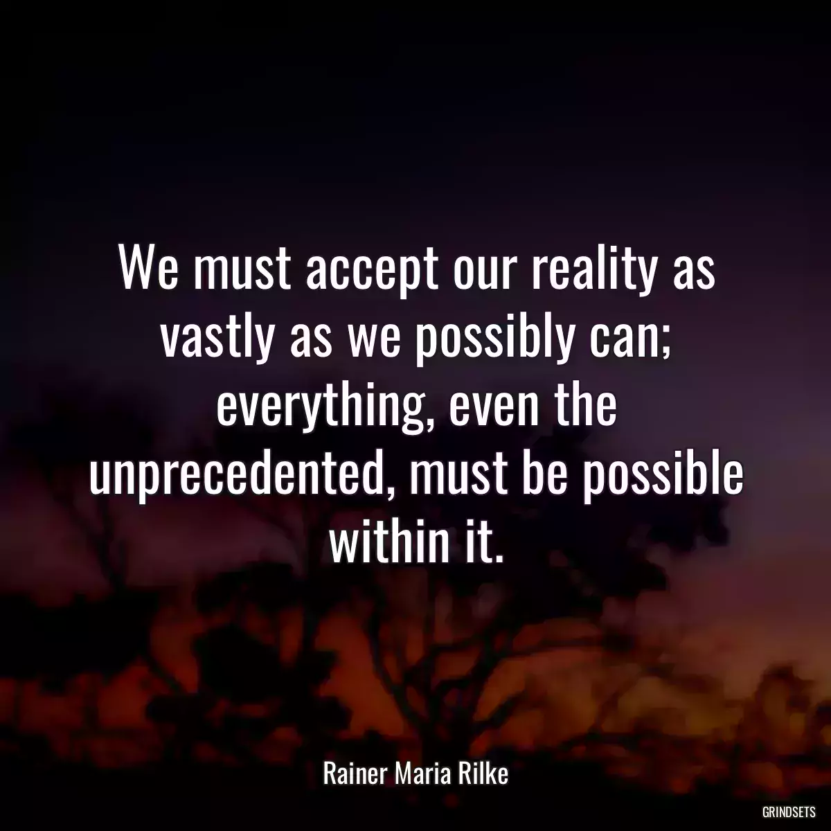 We must accept our reality as vastly as we possibly can; everything, even the unprecedented, must be possible within it.