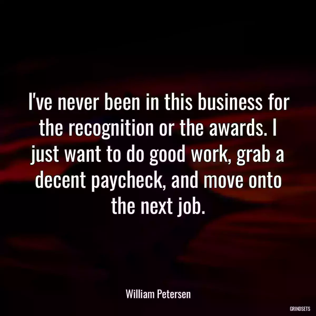 I\'ve never been in this business for the recognition or the awards. I just want to do good work, grab a decent paycheck, and move onto the next job.