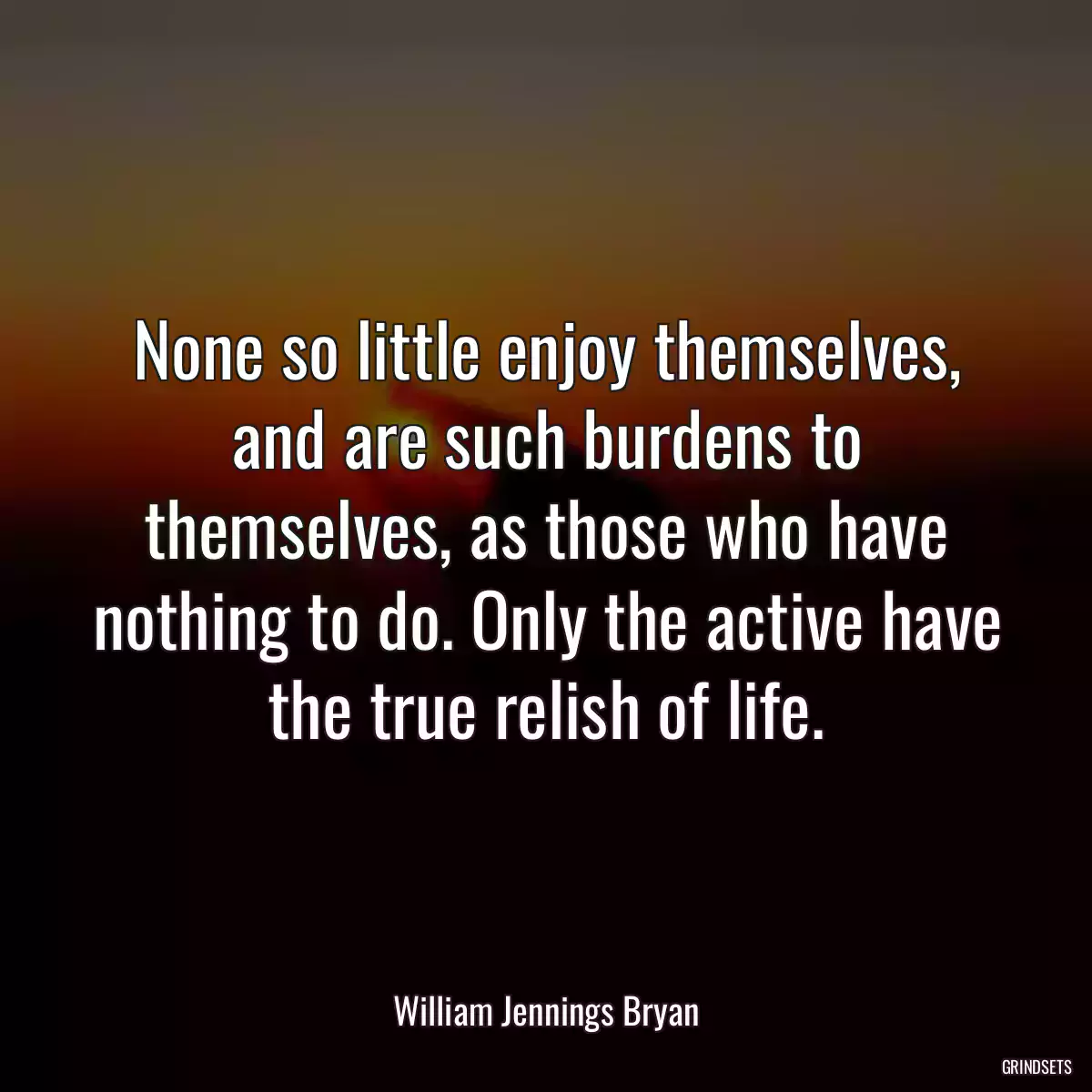 None so little enjoy themselves, and are such burdens to themselves, as those who have nothing to do. Only the active have the true relish of life.