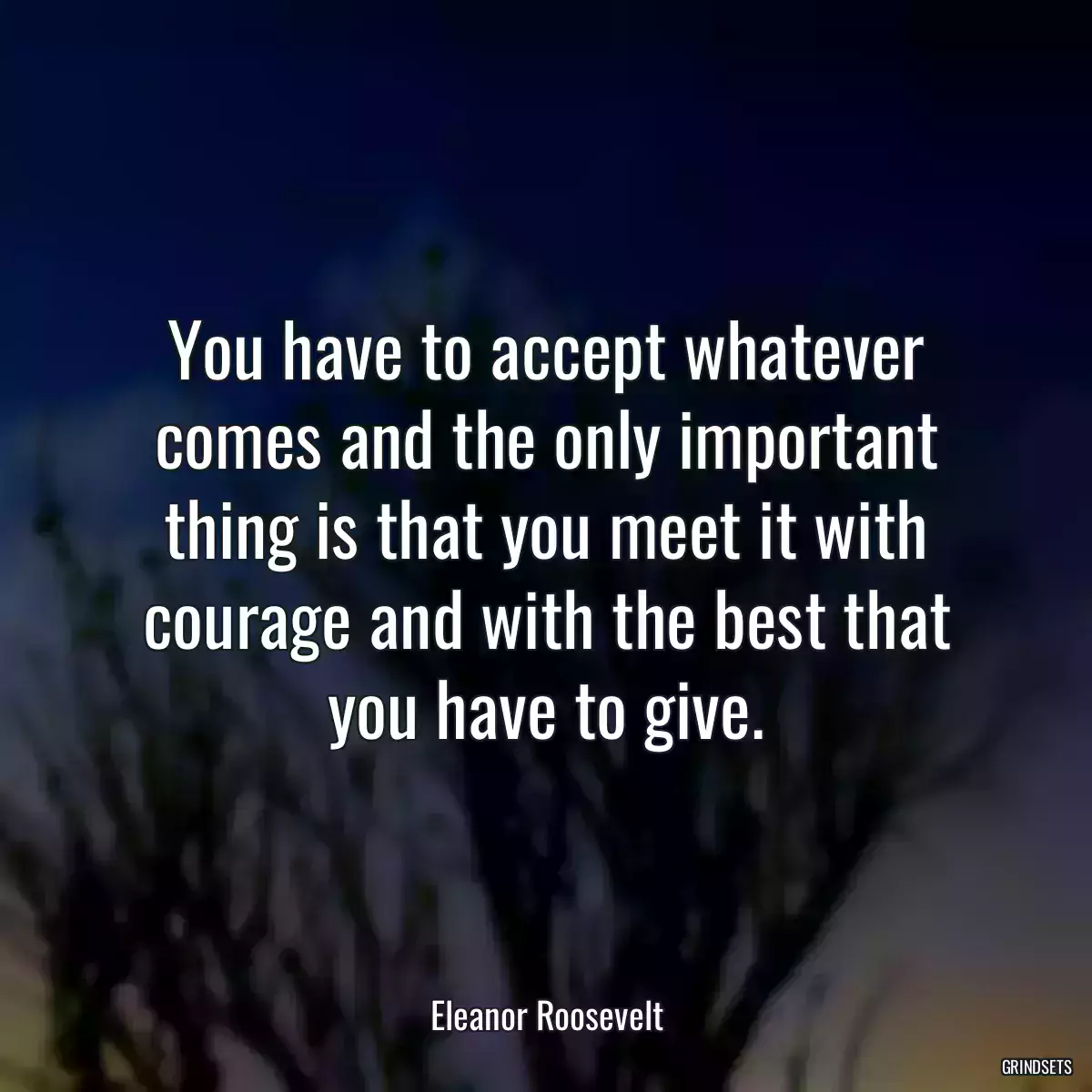 You have to accept whatever comes and the only important thing is that you meet it with courage and with the best that you have to give.