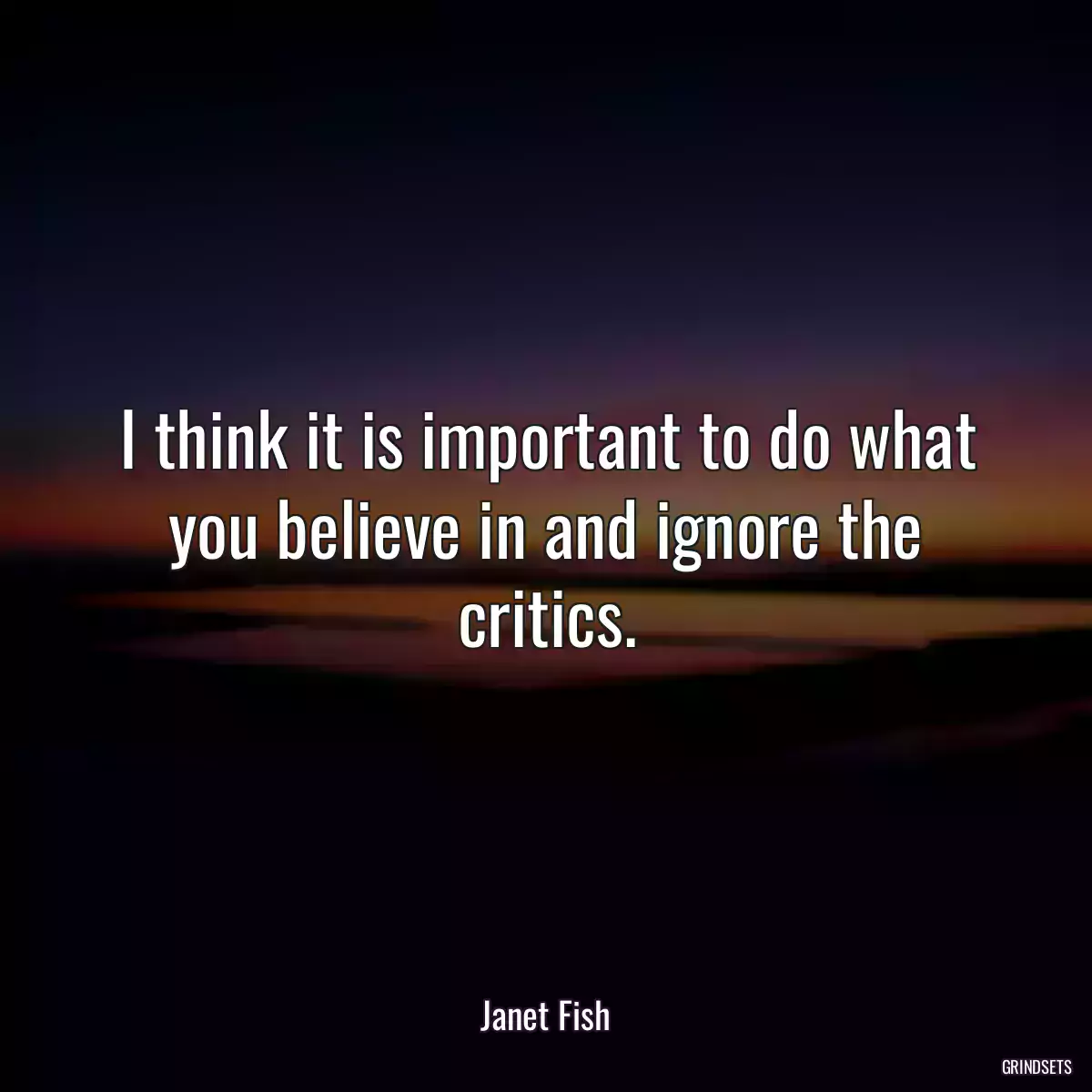 I think it is important to do what you believe in and ignore the critics.