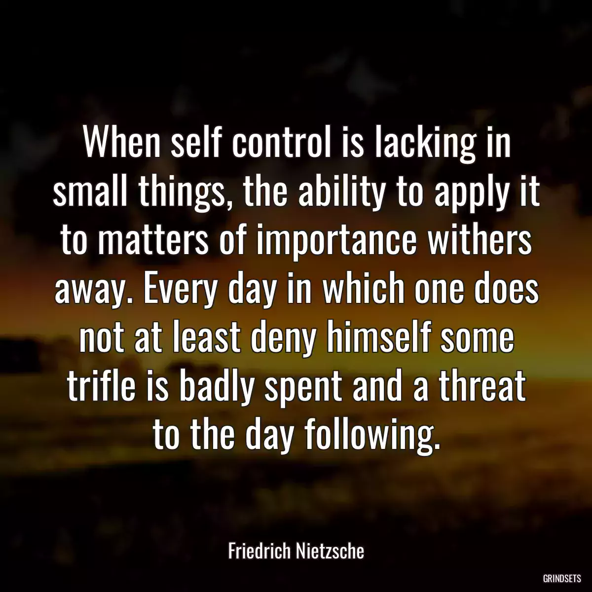 When self control is lacking in small things, the ability to apply it to matters of importance withers away. Every day in which one does not at least deny himself some trifle is badly spent and a threat to the day following.