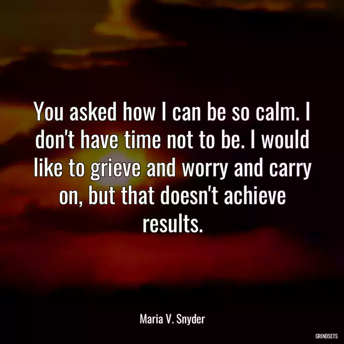 You asked how I can be so calm. I don\'t have time not to be. I would like to grieve and worry and carry on, but that doesn\'t achieve results.