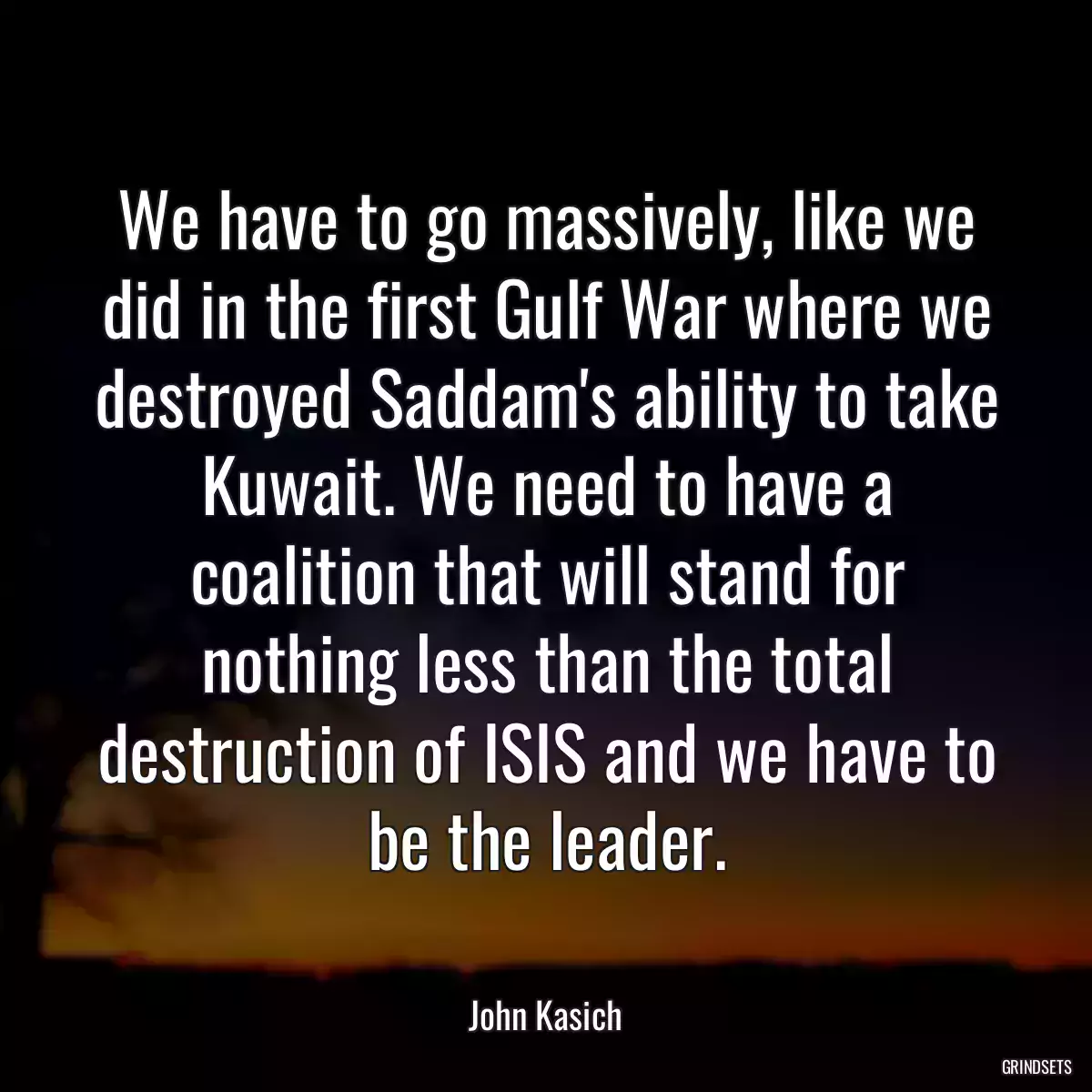 We have to go massively, like we did in the first Gulf War where we destroyed Saddam\'s ability to take Kuwait. We need to have a coalition that will stand for nothing less than the total destruction of ISIS and we have to be the leader.