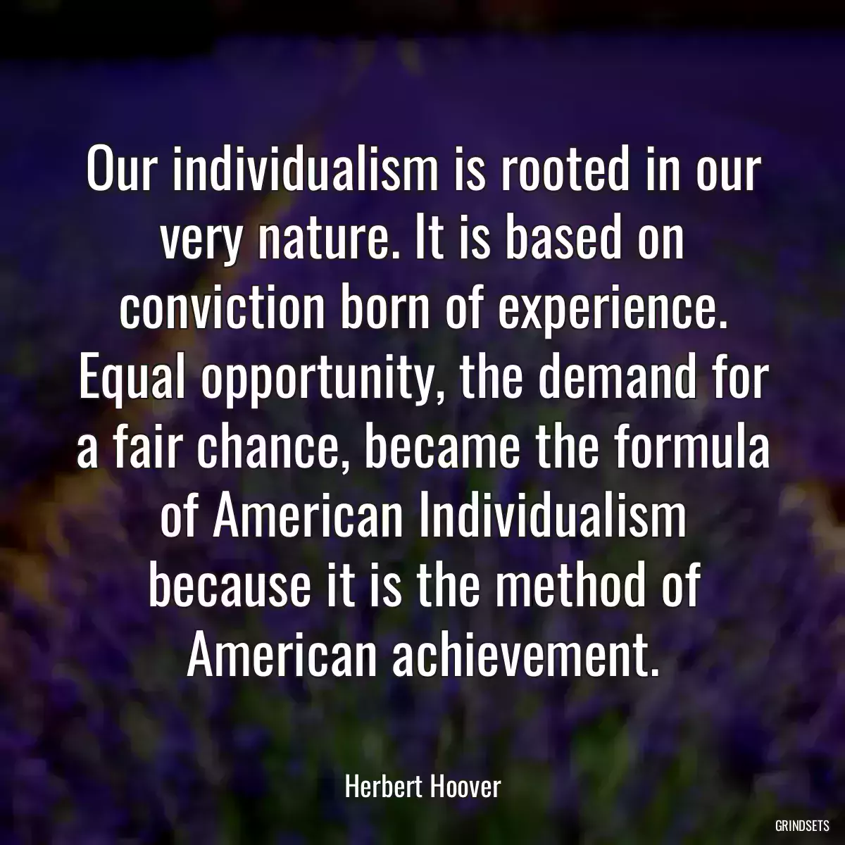 Our individualism is rooted in our very nature. It is based on conviction born of experience. Equal opportunity, the demand for a fair chance, became the formula of American Individualism because it is the method of American achievement.