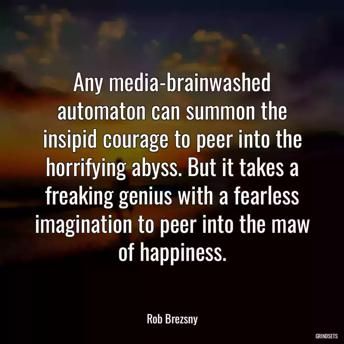 Any media-brainwashed automaton can summon the insipid courage to peer into the horrifying abyss. But it takes a freaking genius with a fearless imagination to peer into the maw of happiness.