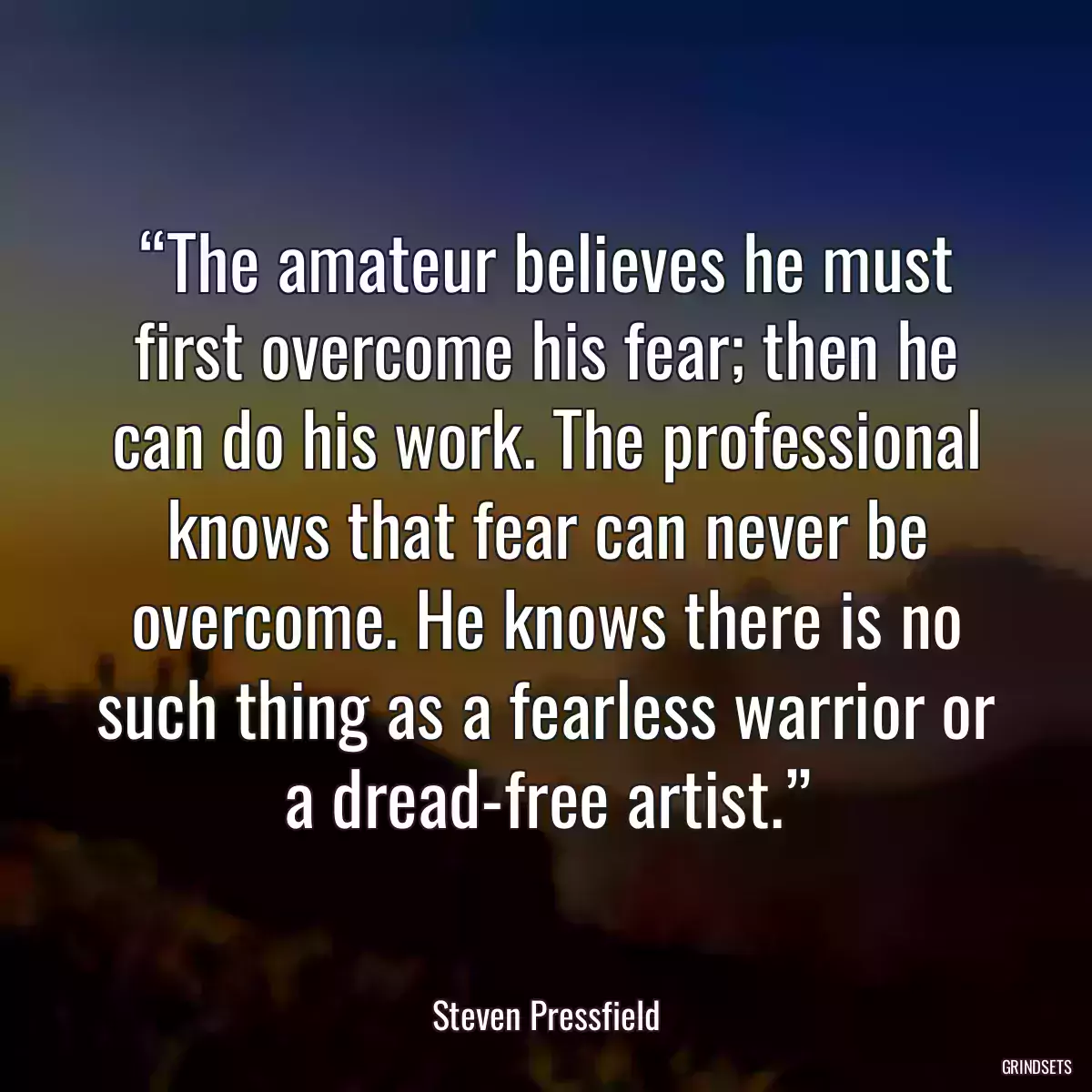 “The amateur believes he must first overcome his fear; then he can do his work. The professional knows that fear can never be overcome. He knows there is no such thing as a fearless warrior or a dread-free artist.”