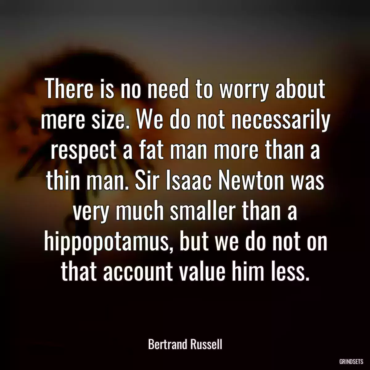 There is no need to worry about mere size. We do not necessarily respect a fat man more than a thin man. Sir Isaac Newton was very much smaller than a hippopotamus, but we do not on that account value him less.